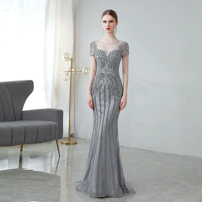 Women's Mermaid Evening Dress Long Sexy Prom Dresses Sleeveless Beaded Formal Dresses