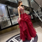 Robe de soirée trapèze sexy à col en V pour femme, tenue de bal ornée de perles 