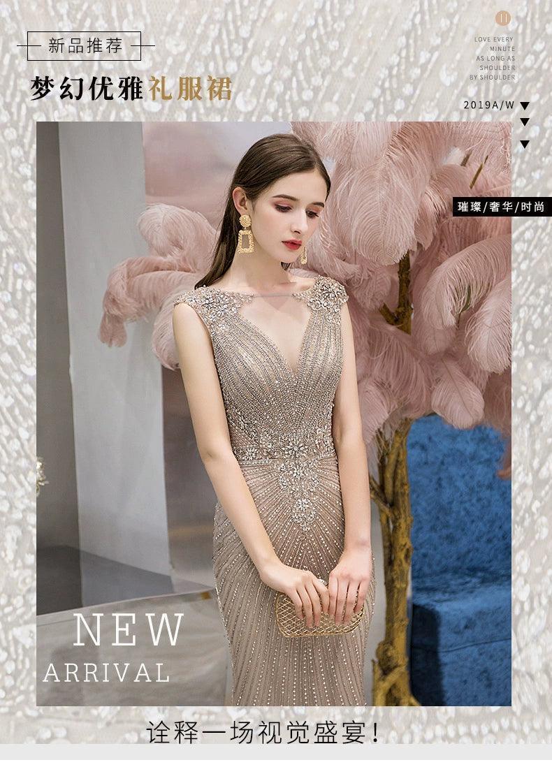 Vestido de noche de sirena para mujer, vestido de fiesta sexy para mujer, vestido largo formal con cuentas, sin mangas 