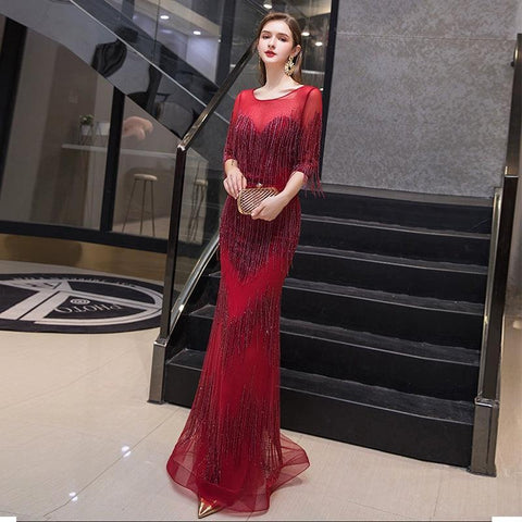 Robe de soirée sirène pour femme, robe de bal sexy pour femme, longue robe formelle perlée 