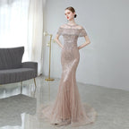 Robe de soirée longue sirène pour femme, robe de bal perlée 