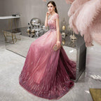 Robe de soirée trapèze sexy pour femme, sans manches, avec perles 