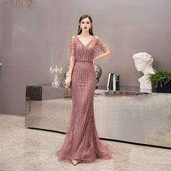 Vestido de noche sexy para mujer, estilo sirena con cuentas, vestido largo de fiesta con escote en V. 