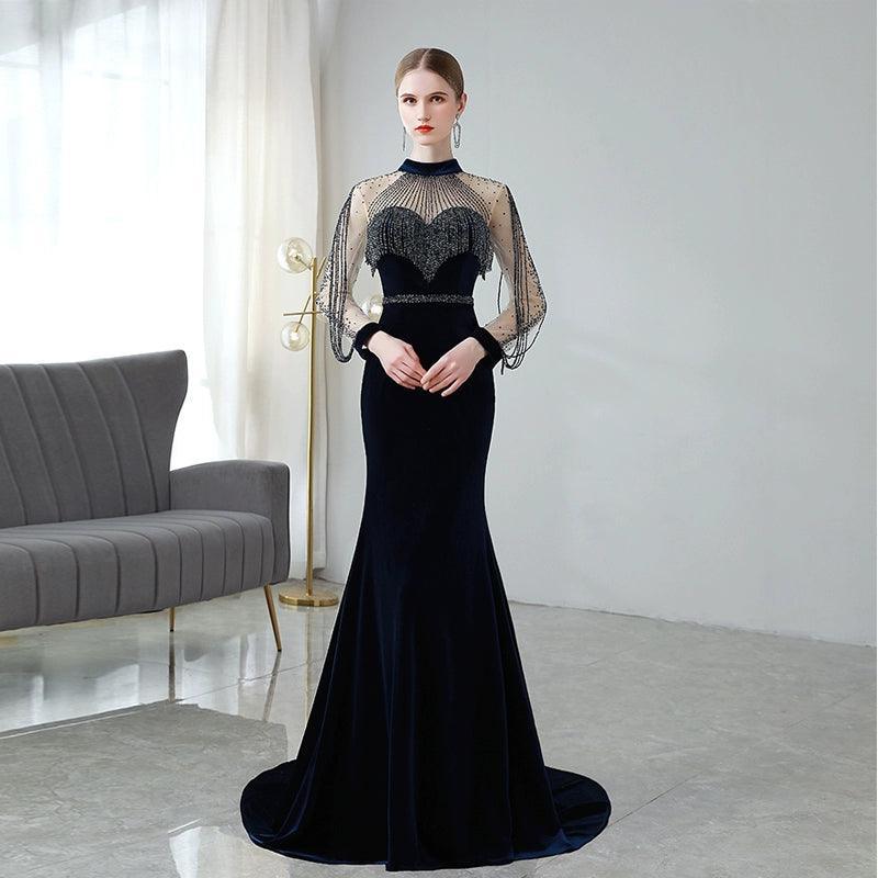 Robe de soirée sexy pour femme, robe de bal sirène, longue, perlée 