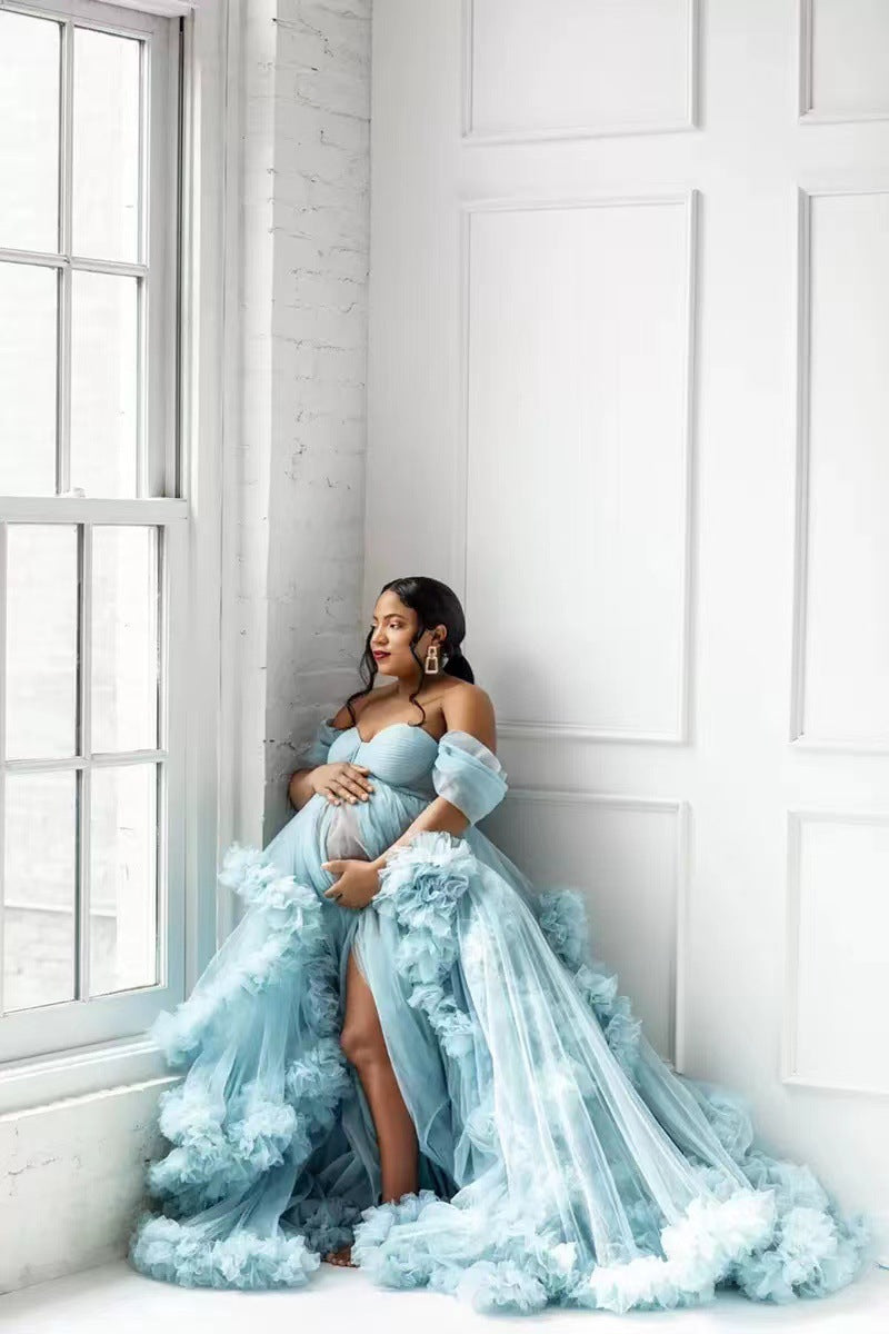 Ropa de maternidad para fotos, bata de mañana de un solo hombro, muy vendida.