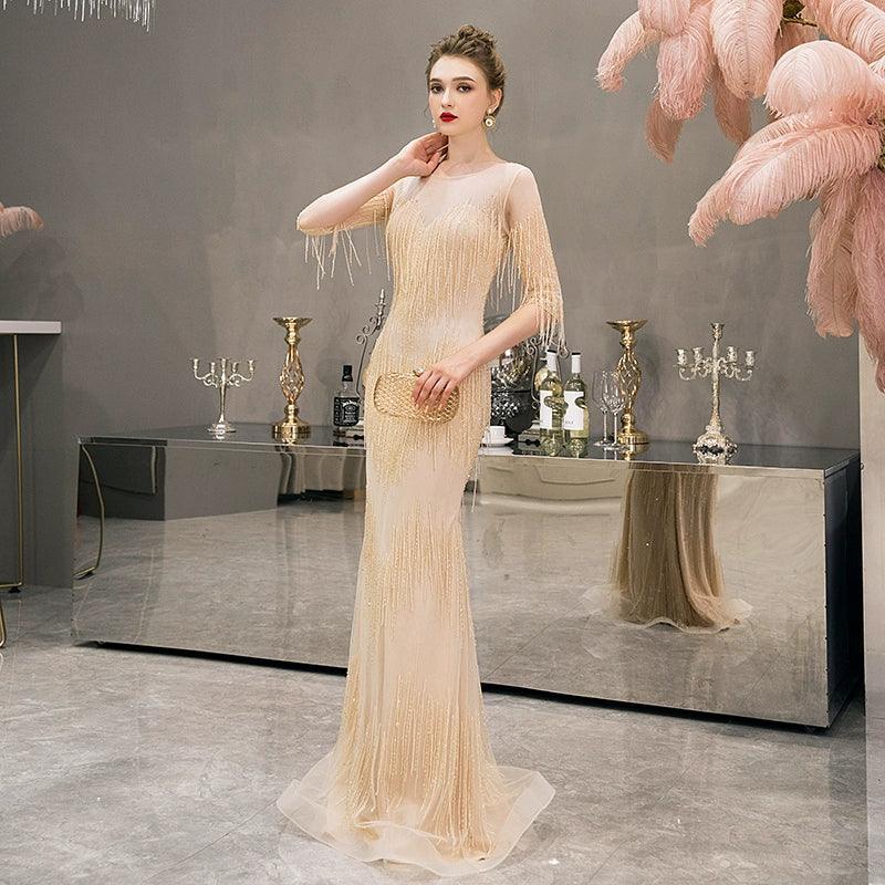 Vestido de noche de sirena para mujer, vestido de fiesta sexy para mujer, vestido largo formal con cuentas 
