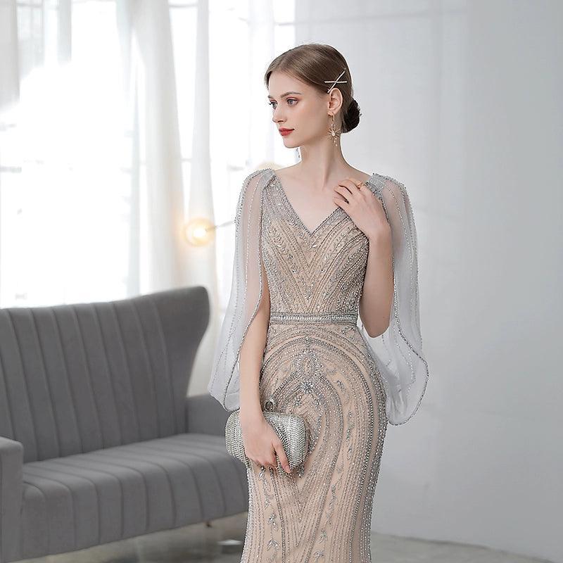 Robe de soirée sirène pour femme, robe de soirée longue perlée, robe de bal 
