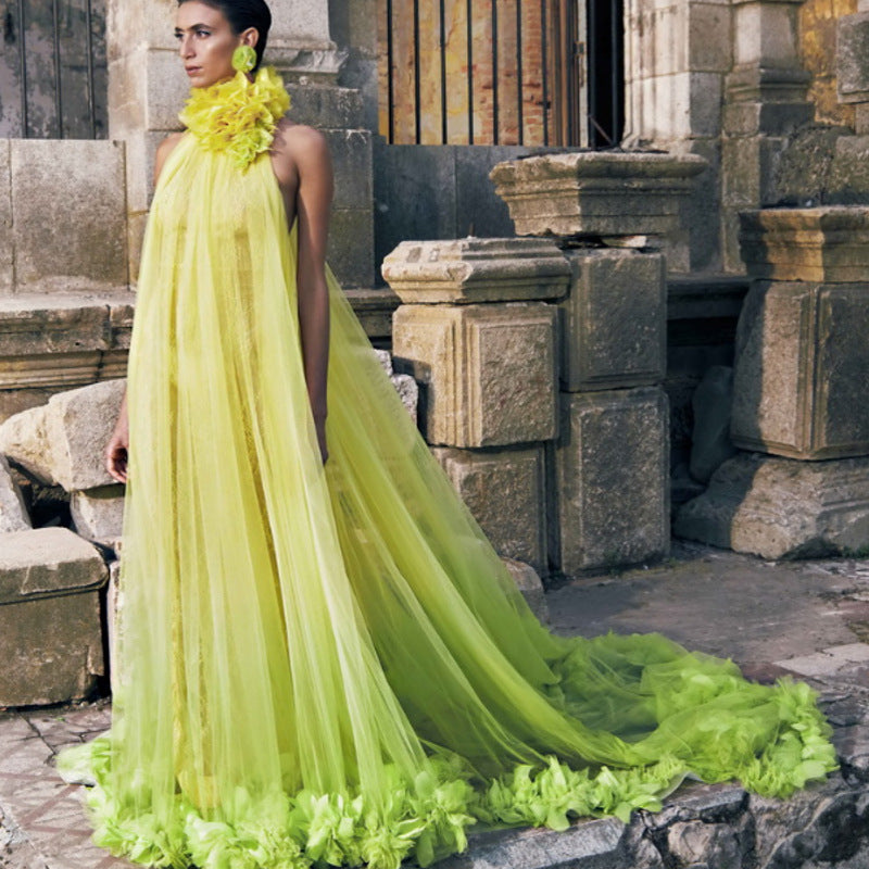 Robe longue décolletée dos nu, robe en tulle, robe de maternité, robe de bal, robe de mariée, robe de matinée, robe intime