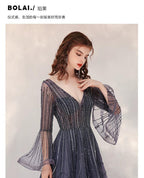 Vestidos de noche de corte A para mujer, vestidos de fiesta sexys, vestidos formales con escote en V y cuentas 