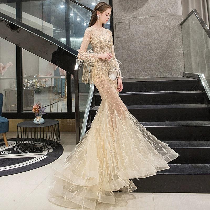 Baoleely Women's Mermaid Evening Dress Long Formal Dresses Sexy Beaded Prom Dresses for Women
