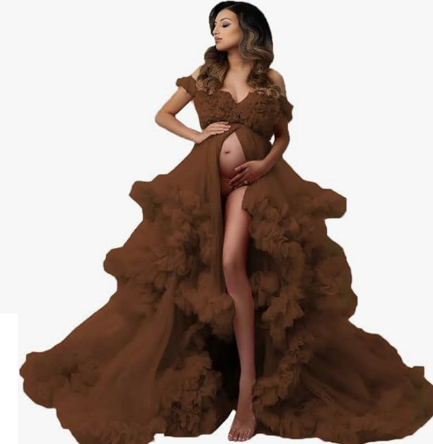 Vestido de malla para embarazadas, falda para fotos, escote en V profundo, estilo perspectiva, ideal para fotografía de retratos (6121#).