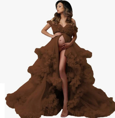 Robe photo en résille pour femme enceinte, décolleté plongeant, idéale pour les portraits (réf. 6121#).