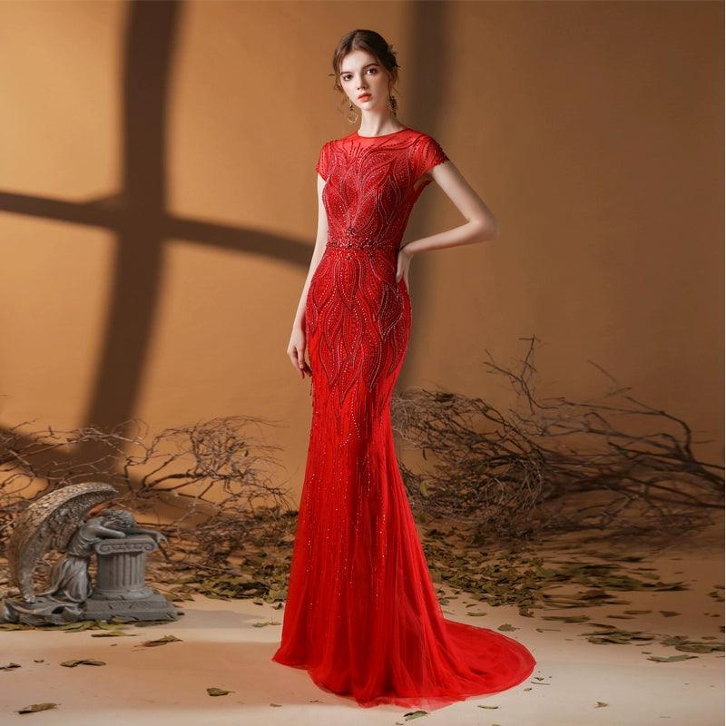 Vestido de noche largo de sirena para mujer, sexy, para baile de graduación, vestido formal con cuentas 