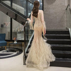 Baoleely Women's Mermaid Evening Dress Long Formal Dresses Sexy Beaded Prom Dresses for Women
