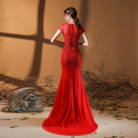 Robe de soirée sirène longue et sexy pour femme, tenue de bal perlée 
