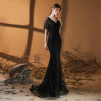 Vestido de noche de sirena para mujer, vestido de fiesta largo con cuentas y escote en V, vestido formal para mujer 