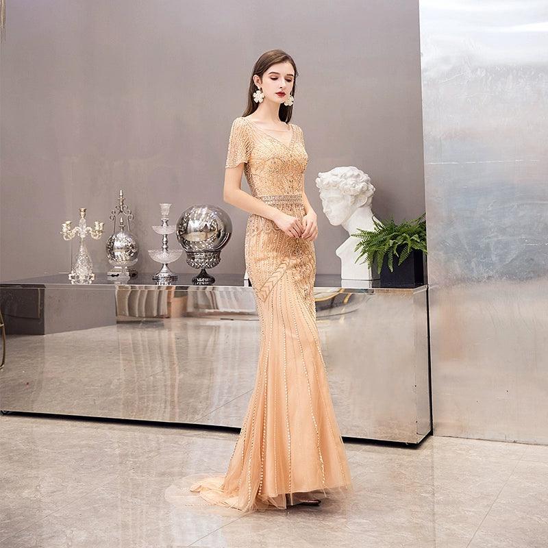 Vestido de noche de sirena para mujer, vestido de fiesta sexy, vestido largo formal con cuentas para mujer 