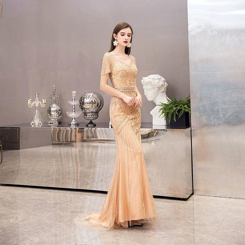 Robe de soirée sirène pour femme, robe de bal sexy, longue, perlée