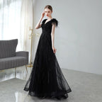 Vestido de noche de corte A para mujer, vestido sexy de graduación, vestido formal con escote en V y cuentas para mujer 