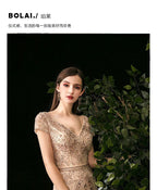 Women's Mermaid Evening Dress Long V-Neck Prom Dresses Beaded Formal Dresses