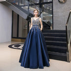 Robe de soirée longue à col en V pour femme, robe de bal perlée 