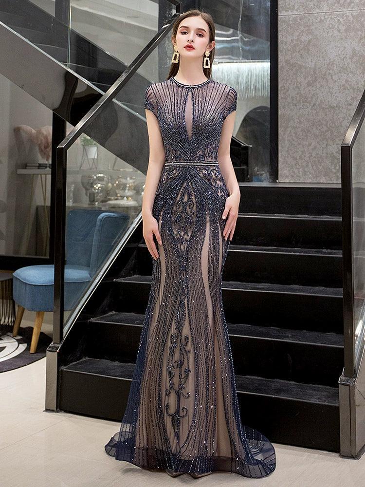 Women's Mermaid Evening Dress Long Sexy Prom Dresses Sleeveless Beaded Formal Dresses