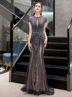 Women's Mermaid Evening Dress Long Sexy Prom Dresses Sleeveless Beaded Formal Dresses