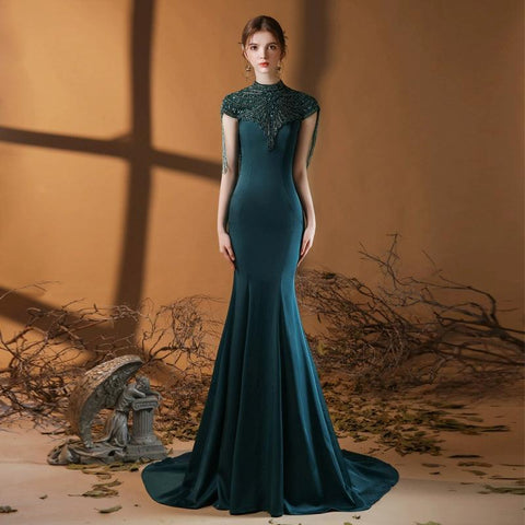 Women's Sexy Evening Dress Mermaid Prom Dresses Long Beaded Formal Dresses for Women