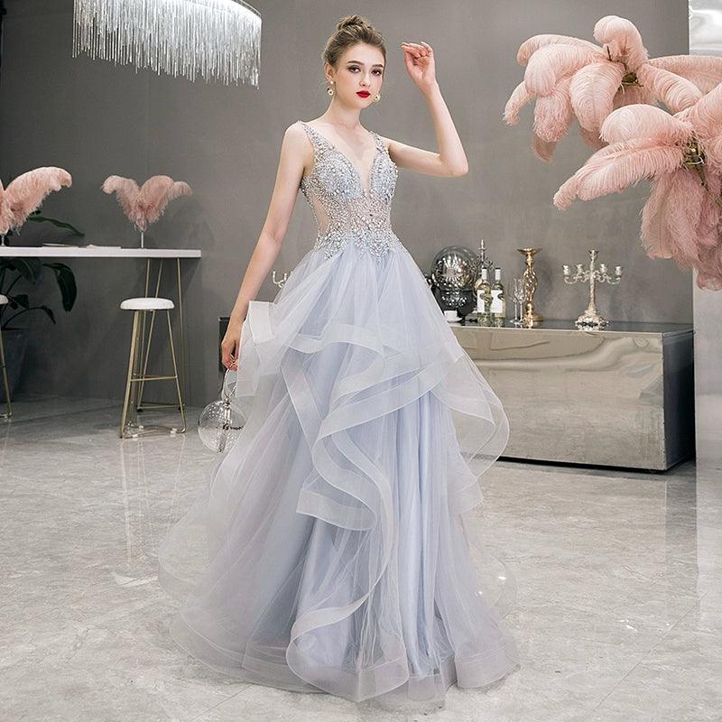 Vestido de noche sexy para mujer, corte A, vestido de fiesta, vestido formal con cuentas, sin mangas. 