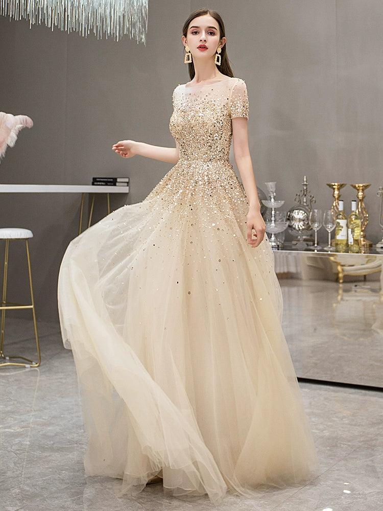 Women's A-Line Evening Dress Long Prom Dresses Sleeveless Beaded Formal Dresses for Women