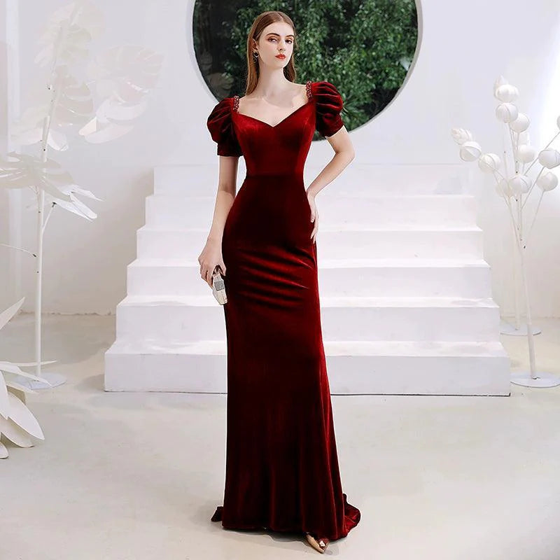 Vestido de noche de sirena para mujer, con escote en V, adornado con cuentas, vestido largo y sexy para graduación. 