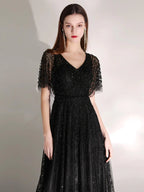 Vestido de noche de corte A para mujer, vestido sexy de graduación, vestido formal con escote en V y cuentas para mujer 