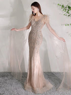 Robe de soirée sirène longue et sexy pour femme, tenue de bal perlée 