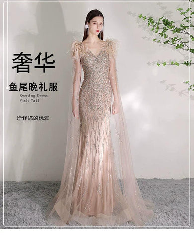 Robe de soirée sirène longue et sexy pour femme, tenue de bal perlée 