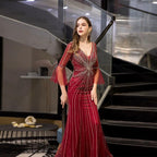 Women's Mermaid Evening Dress Long V-Neck Prom Dresses Beaded Formal Dresses