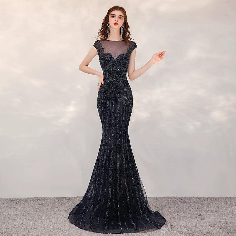 Robe de soirée sirène longue pour femme, robe de bal perlée 