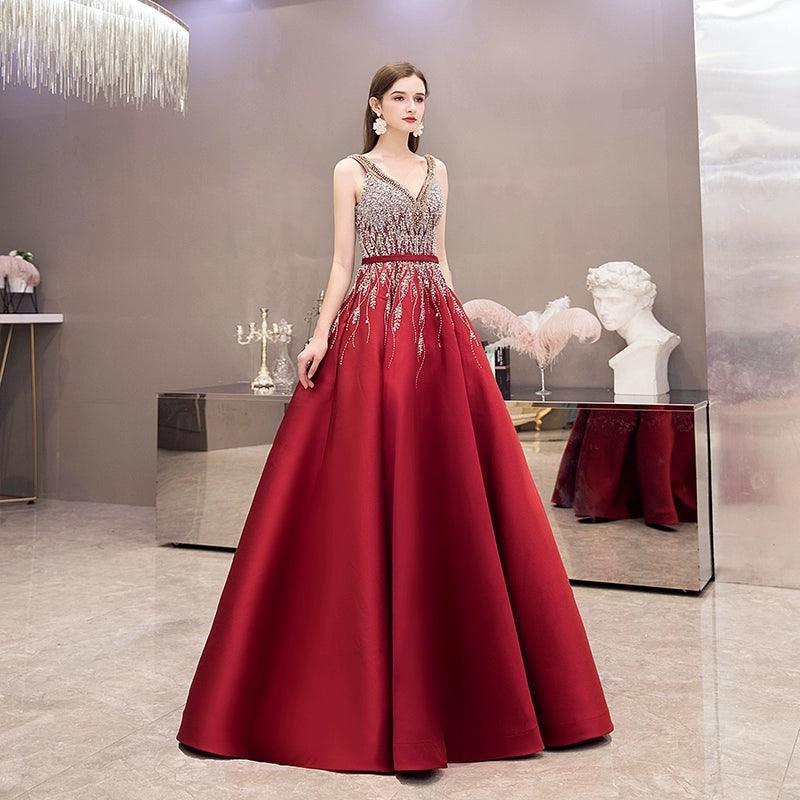 Robe de soirée sexy pour femme, coupe trapèze, robe de bal, robe de soirée perlée, sans manches 