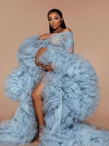 6123#Nouvelle robe photo en résille transparente multicolore à décolleté plongeant pour femme enceinte, idéale pour une soirée