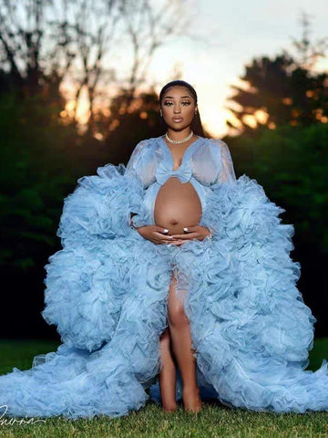 6123#Nouvelle robe photo en résille transparente multicolore à décolleté plongeant pour femme enceinte, idéale pour une soirée
