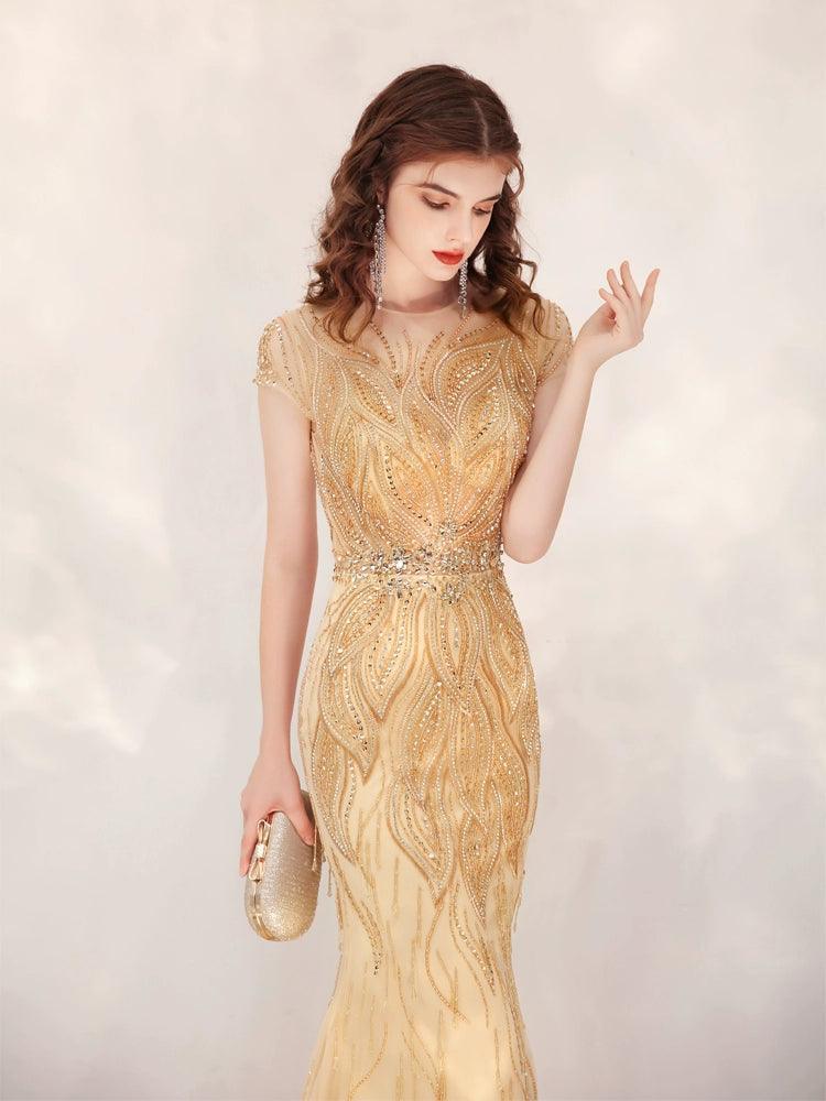 Vestido de noche de sirena para mujer, vestido de fiesta sexy con cuentas, vestido largo formal para mujer 
