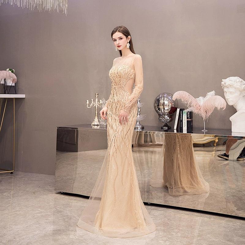 Women's Mermaid Evening Dress Long Prom Dresses Beaded Formal Dresses for Women