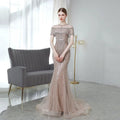 Robe de soirée longue sirène pour femme, robe de bal perlée 