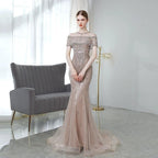 Robe de soirée longue sirène pour femme, robe de bal perlée 
