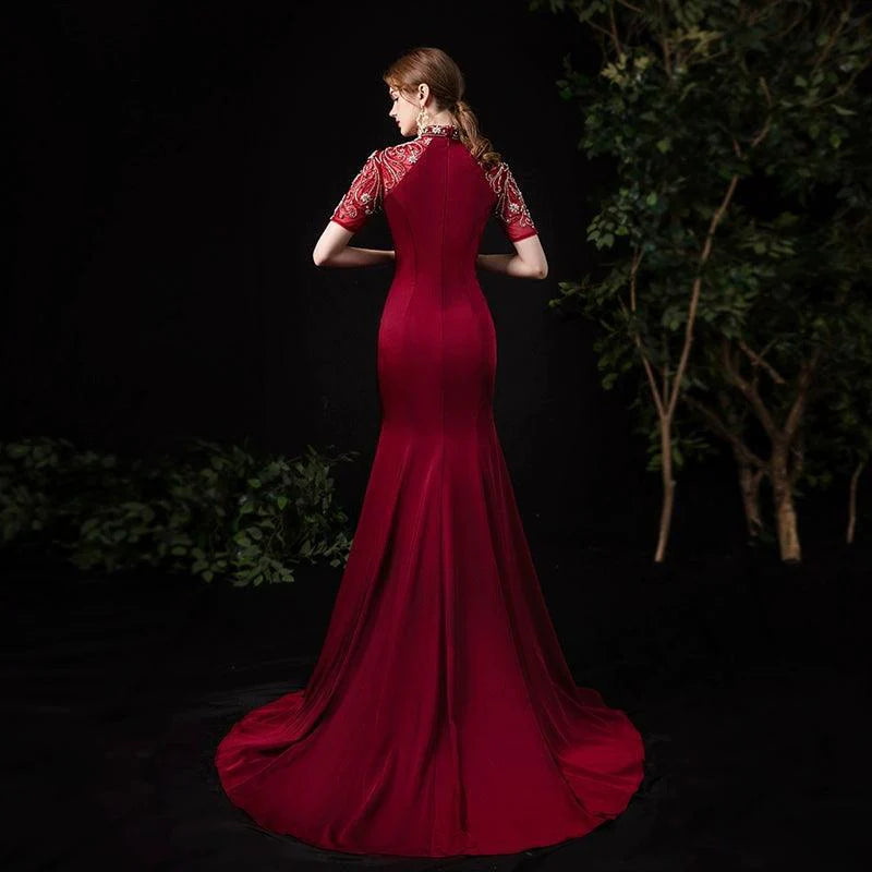 Vestido de noche largo de sirena para mujer, sexy, para baile de graduación, vestido formal con cuentas 