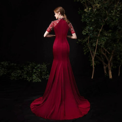 Robe de soirée sirène longue et sexy pour femme, tenue de bal perlée 