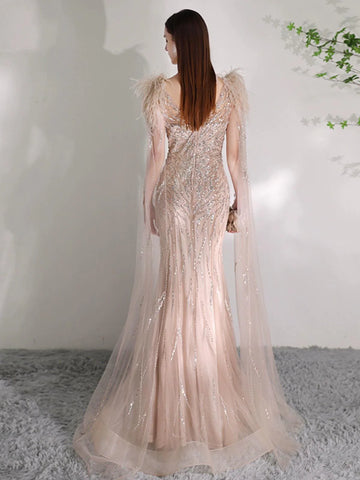 Robe de soirée sirène longue et sexy pour femme, tenue de bal perlée 