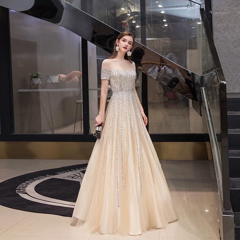 Women's Sexy Evening Dress A-Line Prom Dresses Beaded Formal Dresses for Women