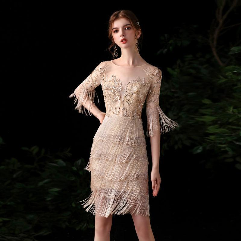Vestido de noche sexy para mujer, corto, de fiesta, con cuentas, formal. 