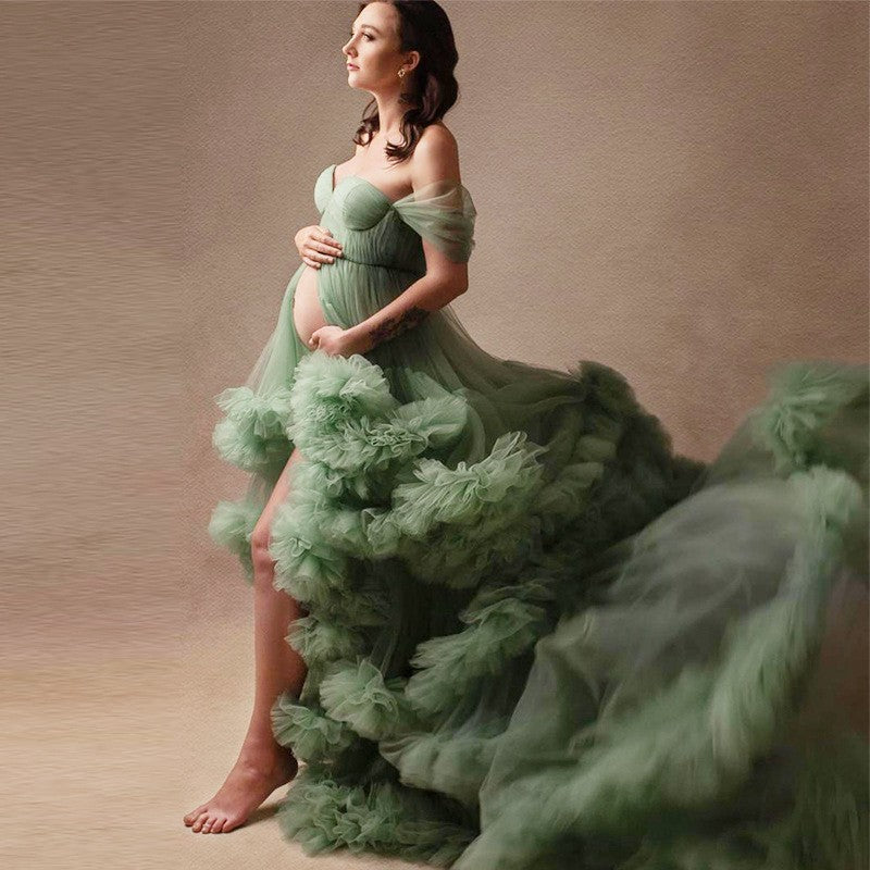 Ropa de maternidad para fotos, bata de mañana de un solo hombro, muy vendida.