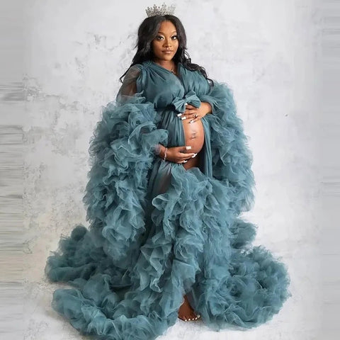 6123#Nouvelle robe photo en résille transparente multicolore à décolleté plongeant pour femme enceinte, idéale pour une soirée